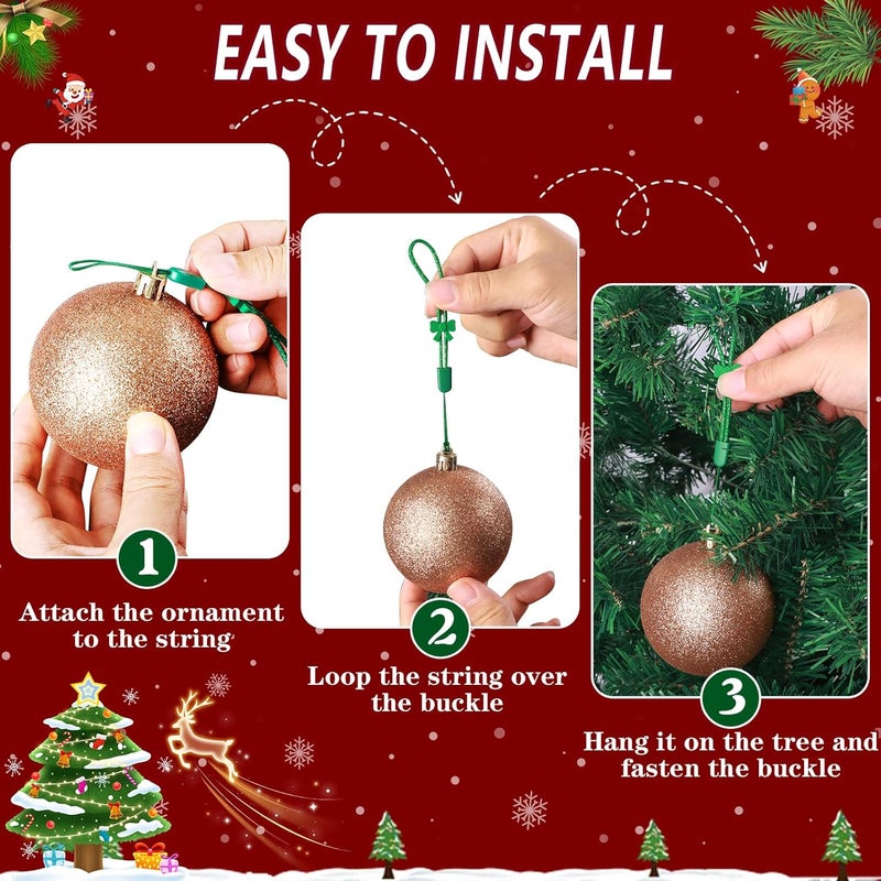 ANGAR 24 Pcs Adjustable Christmas Ornament Hooks, No-Slip Cat Child Proof Ornament Hangers String for Hanging Christmas Tree Decorations, Strong Accessorie for Small & Large Ornaments(Shiny Green) - Image 5